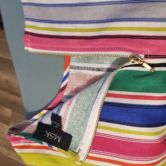 MSK LINEN BLEND MULTI COLOR STRIPED SLEEVELESS SHIFT DRESS SZ SMALL - Picture 8 of 10